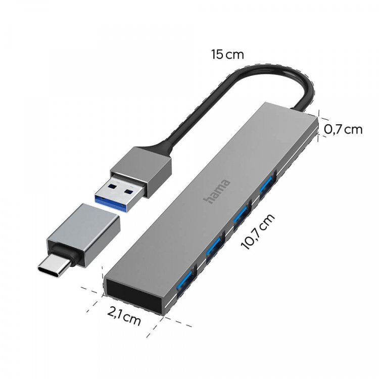 Hama Hub USB-A 3.2 4x-Porter 5 Gbit/s USB-C-Adapter