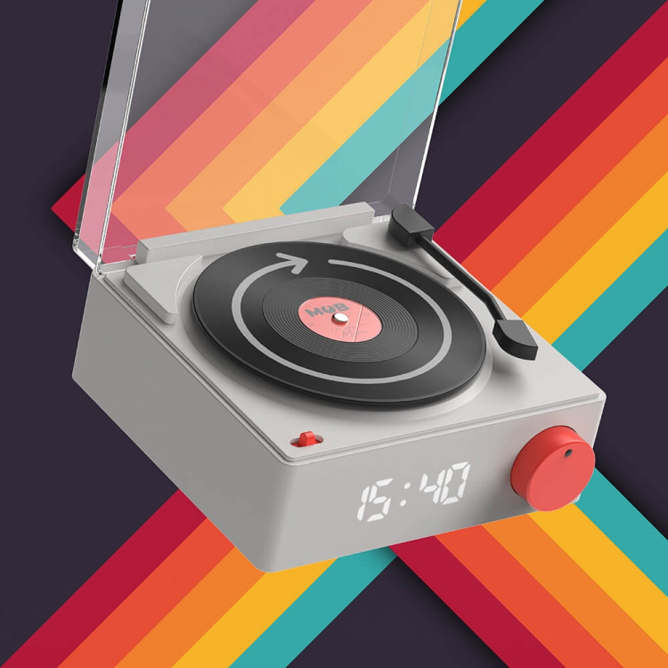 Mobility On Board Høyttalervekkerklokke Vinyl Retro Grå Mobility On Board Høyttalervekkerklokke Vinyl Retro Grå