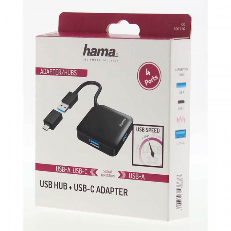 Hama Hub USB/USB-C 1:4 1,5 Gbit/s