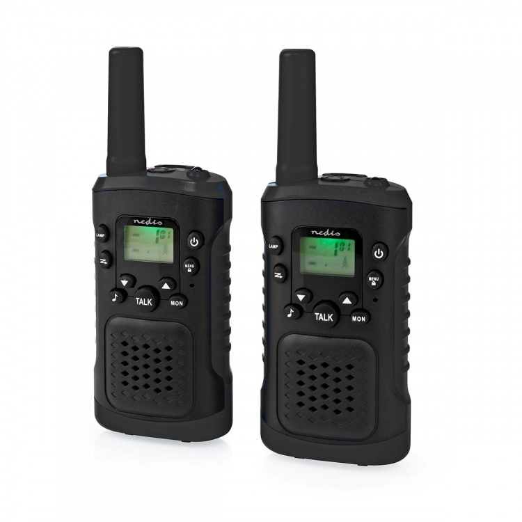 Nedis Walkie-Talkie Set | 2 håndsett | Opp til 6 km | Frekvens kanal: 8 | PTT / VOX | Opp til 3 timer | Hodetelefonutgang | 2 Hodesett | Sort Nedis Walkie-Talkie Set | 2 håndsett | Opp til 6 km | Frekvens kanal: 8 | PTT / VOX | Opp til 3 timer | Hodetelefonutgang | 2 Hodesett | Sort