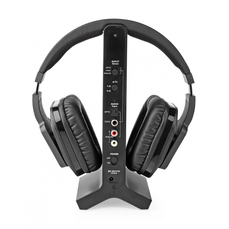 Nedis Trådløs TV hodetelefoner | Wi-Fi | Over-Ear | Maksimal batteritid: 8 timer | 25 m | Digital lyd | Ladestasjon | Sort