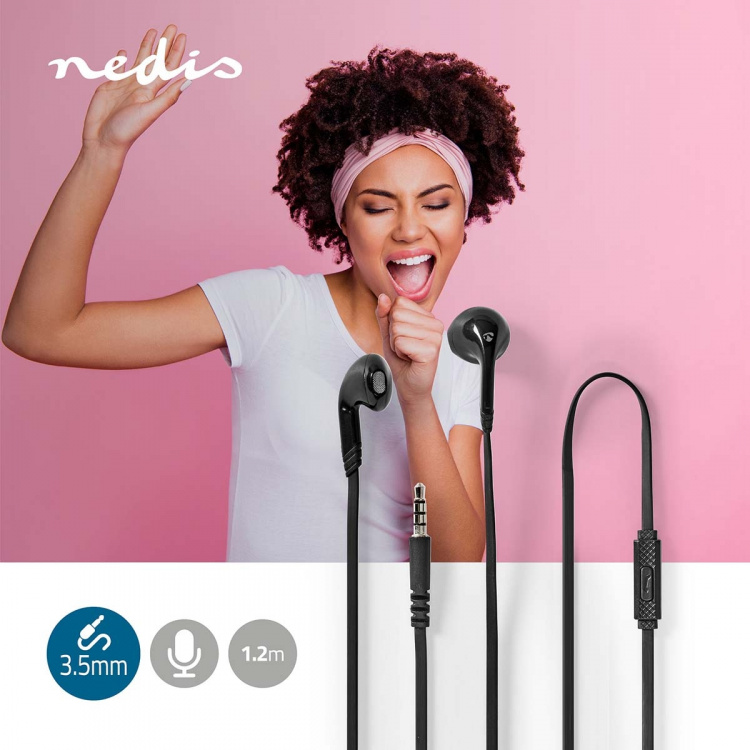Nedis Wired øretelefoner | 3.5 mm | Kabellengde: 1.20 m | Innebygd mikrofon | Volumkontroll | Sort