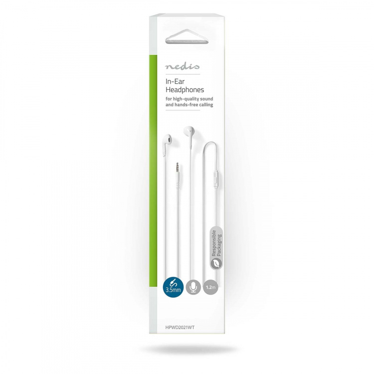 Nedis Wired øretelefoner | 3.5 mm | Kabellengde: 1.20 m | Innebygd mikrofon | Volumkontroll | Hvit Nedis Wired øretelefoner | 3.5 mm | Kabellengde: 1.20 m | Innebygd mikrofon | Volumkontroll | Hvit