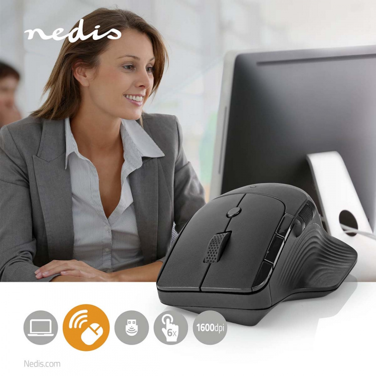 Nedis Mus | Wireless | 800 / 1200 / 1600 dpi | Justerbar DPI | Antall knapper: 6 | Right-Handed