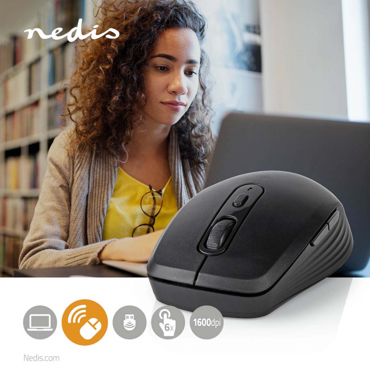 Nedis Mus | Wireless | 800 / 1200 / 1600 dpi | Justerbar DPI | Antall knapper: 6 | Right-Handed