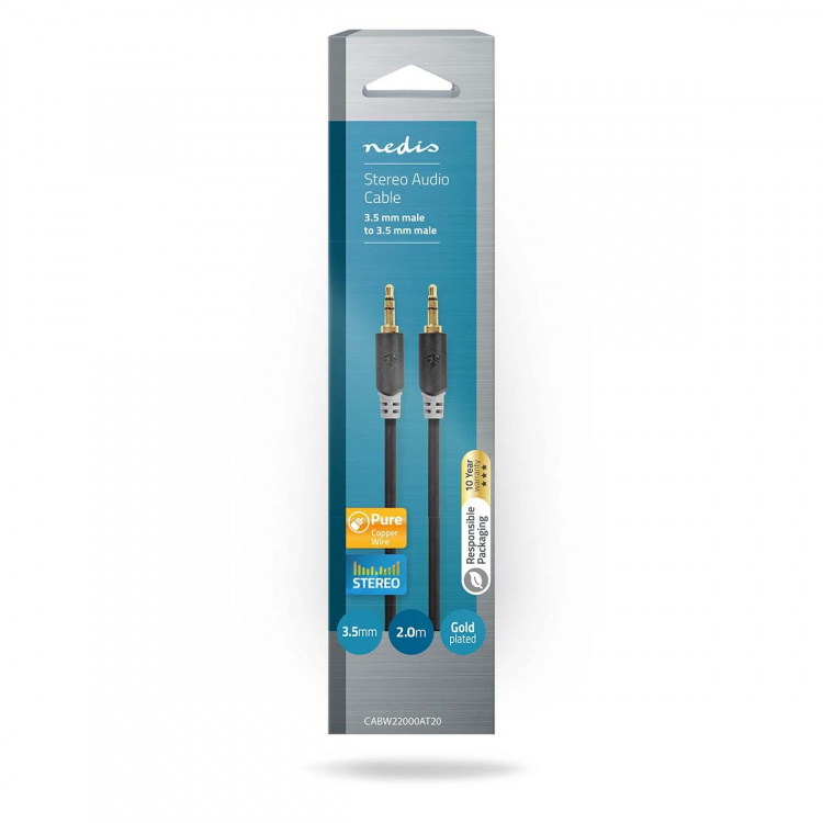 Nedis Stereo lydkabel | 3.5 mm Han | 3.5 mm Han | Gull belagt | 2.00 m | Rund | Antrasitt | Boks