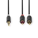 Nedis Stereo lydkabel | 3.5 mm Han | 2x RCA Han | Gull belagt | 5.00 m | Rund | Antrasitt | Boks Nedis Stereo lydkabel | 3.5 mm Han | 2x RCA Han | Gull belagt | 5.00 m | Rund | Antrasitt | Boks