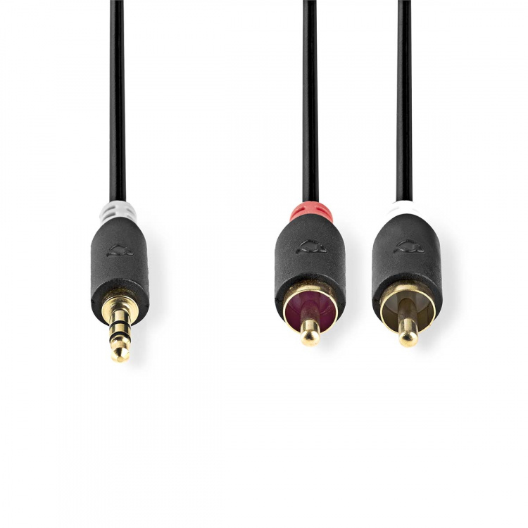 Nedis Stereo lydkabel | 3.5 mm Han | 2x RCA Han | Gull belagt | 5.00 m | Rund | Antrasitt | Boks Nedis Stereo lydkabel | 3.5 mm Han | 2x RCA Han | Gull belagt | 5.00 m | Rund | Antrasitt | Boks