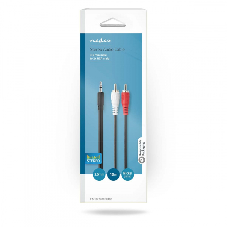 Nedis Stereo lydkabel | 3.5 mm Han | 2x RCA Han | Nikkel belagt | 10.0 m | Rund | Sort | Boks Nedis Stereo lydkabel | 3.5 mm Han | 2x RCA Han | Nikkel belagt | 10.0 m | Rund | Sort | Boks