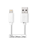 Nedis Lightning Kabel | USB 2.0 | Apple Lightning 8-Pinners | USB-A Han | 480 Mbps | Nikkel belagt | 1.00 m | Rund | PVC | Hvit | Boks