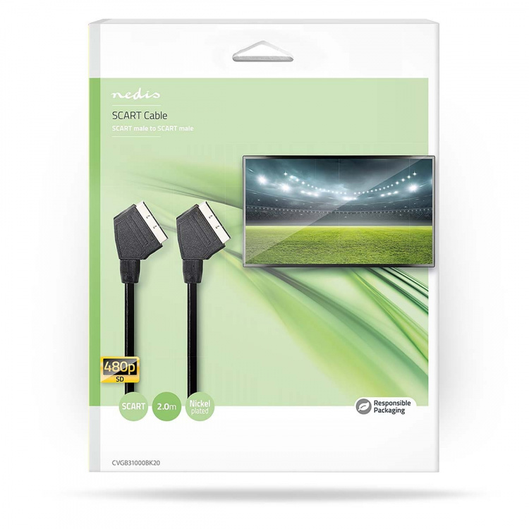 Nedis SCART-kabel | SCART Hann | SCART Hann | Nikkel belagt | 480p | 2.00 m | Rund | PVC | Sort | Boks