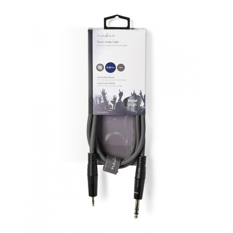 Nedis Stereo lydkabel | 6.35 mm Han | 3.5 mm Han | Nikkel belagt | 1.50 m | Rund | Mørk Grå | Pappetui