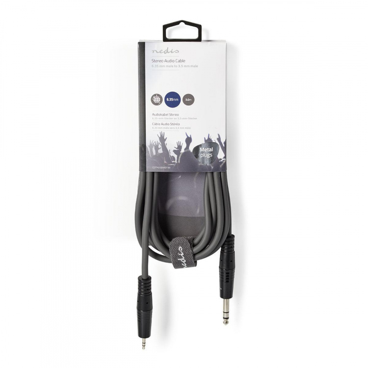 Nedis Stereo lydkabel | 6.35 mm Han | 3.5 mm Han | Nikkel belagt | 3.00 m | Rund | Mørk Grå | Pappetui Nedis Stereo lydkabel | 6.35 mm Han | 3.5 mm Han | Nikkel belagt | 3.00 m | Rund | Mørk Grå | Pappetui