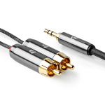 Nedis Stereo lydkabel | 3.5 mm Han | 2x RCA Han | Gull belagt | 5.00 m | Rund | Gun Metal Grå | Deksel Vindusboks