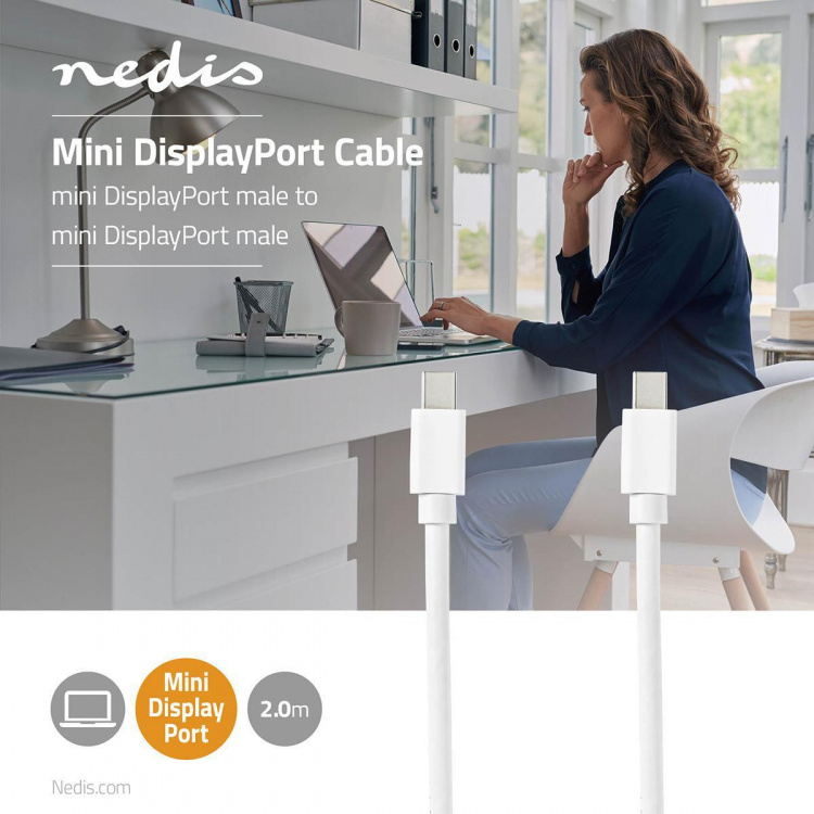 Nedis Mini Displayport-kabel | DisplayPort 1.4 | Mini DisplayPort Han | Mini DisplayPort Han | 48 Gbps | Nikkel belagt | 2.00 m | Rund | PVC | Hvit | Blister