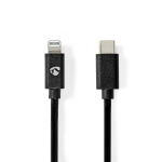 Nedis Lightning Kabel | USB 2.0 | Apple Lightning 8-Pinners | USB-C™ Hann | 480 Mbps | Nikkel belagt | 2.00 m | Rund | PVC | Sort | Konvolutt