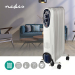 Nedis Mobil Oil Radiator | 800 / 1200 / 2000 W | 9 Finner | Justerbar termostat | 3 Varmeinnstillinger | Veltebeskyttelse | Hvit