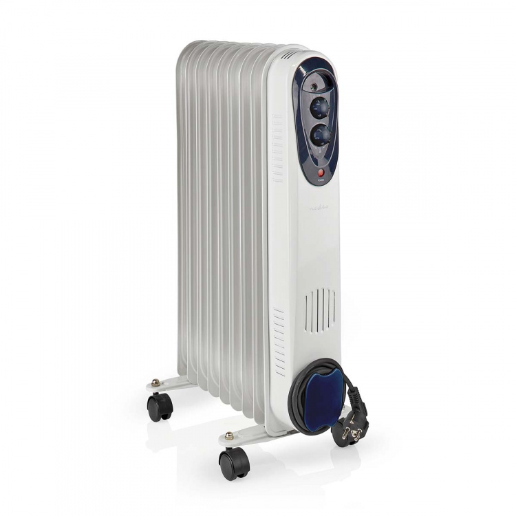 Nedis Mobil Oil Radiator | 800 / 1200 / 2000 W | 9 Finner | Justerbar termostat | 3 Varmeinnstillinger | Veltebeskyttelse | Hvit