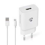 Nedis vegg lader | 12 W | Hurtigladefunksjon | 2.4 A | Antall utganger: 1 | USB-A | Micro USB (Løs) Kabel | 1.00 m | Single Voltage Output | Hvit