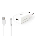 Nedis vegg lader | 12 W | Hurtigladefunksjon | 2.4 A | Antall utganger: 1 | USB-A | Micro USB (Løs) Kabel | 1.00 m | Single Voltage Output | Hvit