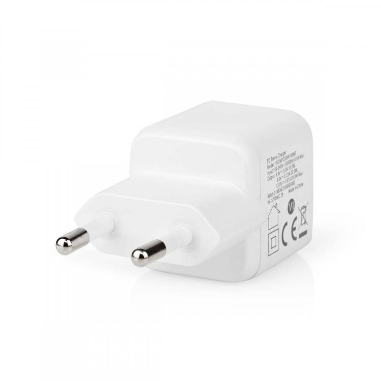 Nedis vegg lader | 20 W | PD3.0 20W | Hurtigladefunksjon | 1.67 A / 2.22 A / 3.0 A | Antall utganger: 1 | USB-C™ | Automatisk Spenning Utvalg | Hvit