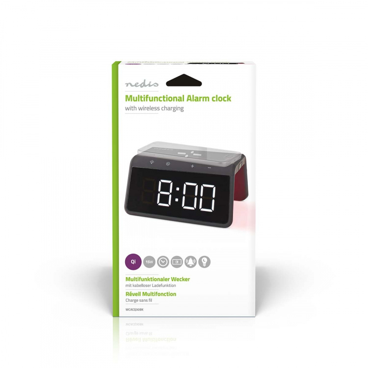 Nedis Alarm clock wireless charger | Qi sertifisert | 5 / 7.5 / 10 / 15 W | USB-A Male | Nattlys | 2 Alarmtider | slumrefunksjon