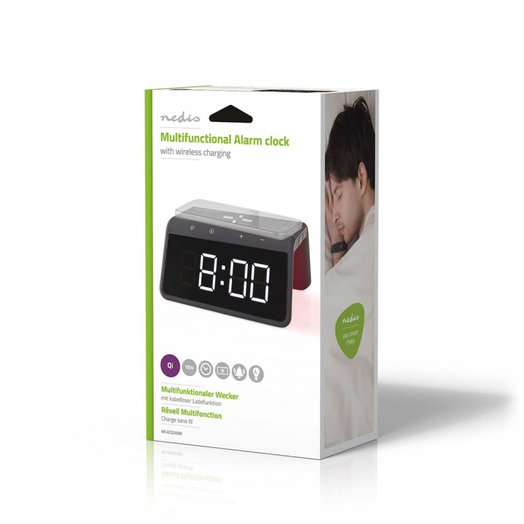 Nedis Alarm clock wireless charger | Qi sertifisert | 5 / 7.5 / 10 / 15 W | USB-A Male | Nattlys | 2 Alarmtider | slumrefunksjon