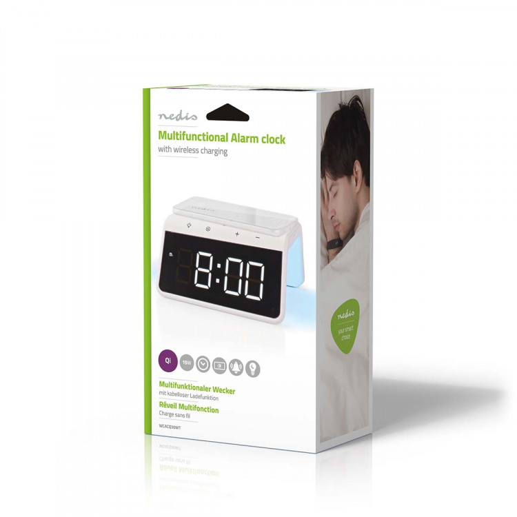 Nedis Alarm clock wireless charger | Qi sertifisert | 5 / 7.5 / 10 / 15 W | USB-A Male | Nattlys | 2 Alarmtider | slumrefunksjon Nedis Alarm clock wireless charger | Qi sertifisert | 5 / 7.5 / 10 / 15 W | USB-A Male | Nattlys | 2 Alarmtider | slumrefunksjon