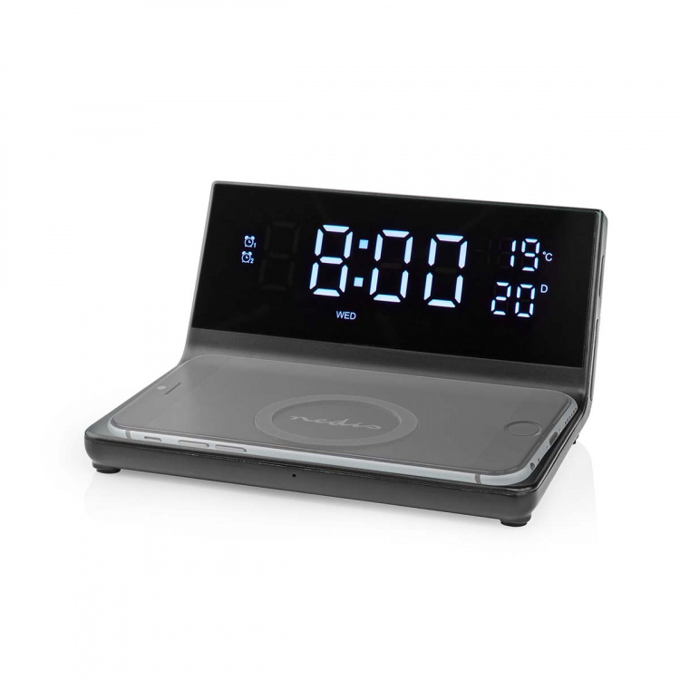 Nedis Alarm clock wireless charger | Qi sertifisert | 5 / 7.5 / 10 / 15 W | USB-A Male | 2 Alarmtider | slumrefunksjon Nedis Alarm clock wireless charger | Qi sertifisert | 5 / 7.5 / 10 / 15 W | USB-A Male | 2 Alarmtider | slumrefunksjon