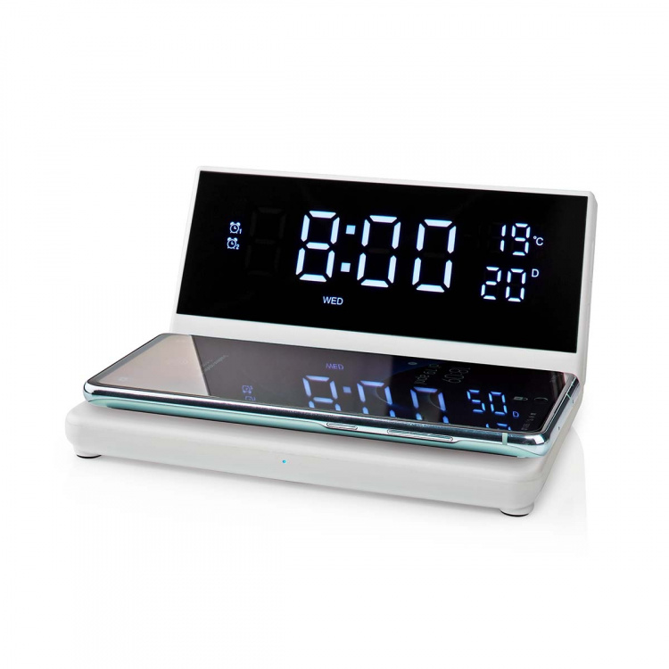 Nedis Alarm clock wireless charger | Qi sertifisert | 5 / 7.5 / 10 / 15 W | USB-A Male | 2 Alarmtider | slumrefunksjon Nedis Alarm clock wireless charger | Qi sertifisert | 5 / 7.5 / 10 / 15 W | USB-A Male | 2 Alarmtider | slumrefunksjon