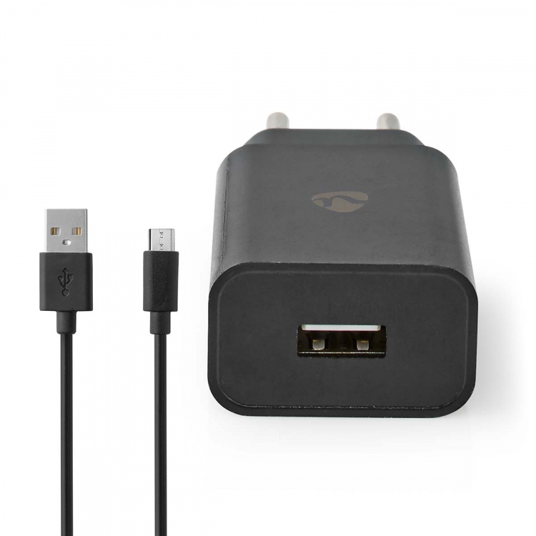 Nedis vegg lader | 5 W | 1.0 A A | Antall utganger: 1 | USB-A | Micro USB (Løs) Kabel | 1.00 m | Single Voltage Output | Sort