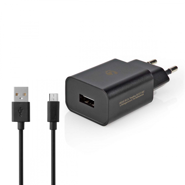 Nedis vegg lader | 5 W | 1.0 A A | Antall utganger: 1 | USB-A | Micro USB (Løs) Kabel | 1.00 m | Single Voltage Output | Sort