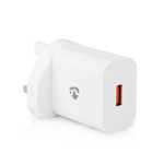 Nedis vegg lader | 18 W | QC3.0 | Hurtigladefunksjon | 3.0 A | Antall utganger: 1 | USB-A | Automatisk Spenning Utvalg | Hvit