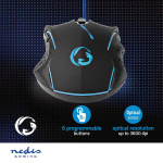 Nedis Gaming Mouse | Wired | 1200 / 1800 / 2400 / 3600 dpi | Justerbar DPI | Antall knapper: 6 | Programmerbare knapper | Right-Handed | 1.50 m | LED