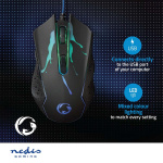 Nedis Gaming Mouse | Wired | 1200 / 1800 / 2400 / 3600 dpi | Justerbar DPI | Antall knapper: 6 | Programmerbare knapper | Right-Handed | 1.50 m | LED