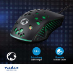 Nedis Gaming Mouse | Wired | 800 / 1200 / 2400 / 3200 / 4800 / 7200 dpi | Justerbar DPI | Antall knapper: 7 | Programmerbare knapper | Right-Handed | 1.50 m | RGB