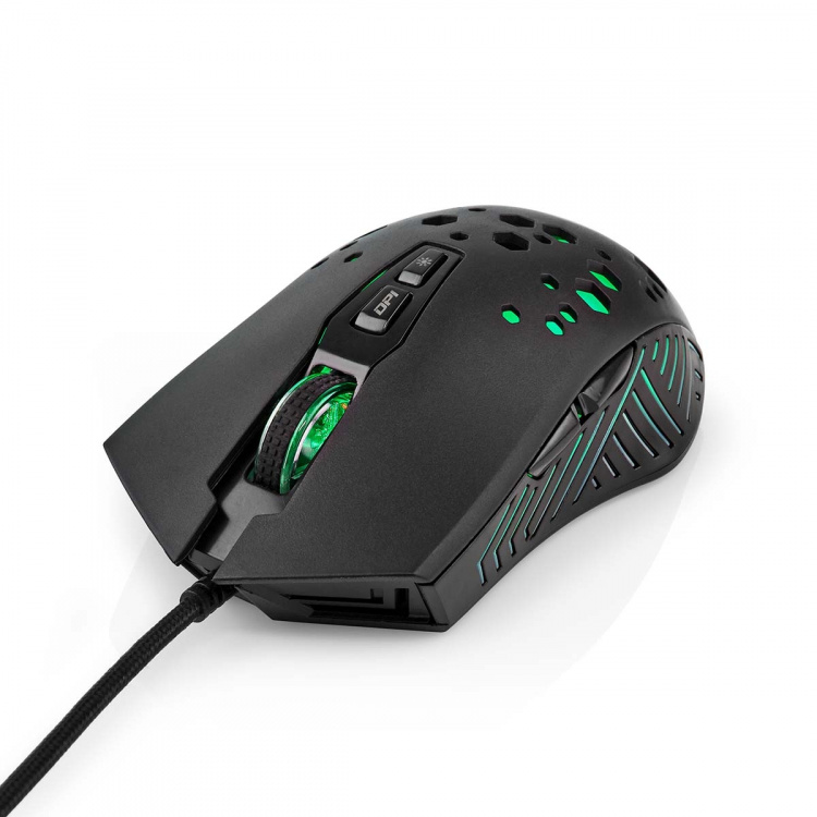 Nedis Gaming Mouse | Wired | 800 / 1200 / 2400 / 3200 / 4800 / 7200 dpi | Justerbar DPI | Antall knapper: 7 | Programmerbare knapper | Right-Handed | 1.50 m | RGB