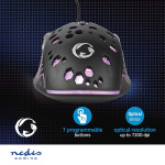 Nedis Gaming Mouse | Wired | 800 / 1200 / 2400 / 3200 / 4800 / 7200 dpi | Justerbar DPI | Antall knapper: 7 | Programmerbare knapper | Right-Handed | 1.50 m | RGB