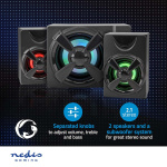 Nedis Gaming Speaker | Høyttalerkanaler: 2.1 | USB-Strøm | 3.5 mm Han | 33 W | LED | Volumkontroll Nedis Gaming Speaker | Høyttalerkanaler: 2.1 | USB-Strøm | 3.5 mm Han | 33 W | LED | Volumkontroll