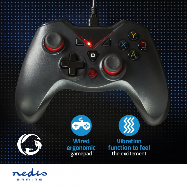 Nedis Gamepad | USB Type-A | USB-Strøm | PC | Antall knapper: 12 | Kabellengde: 1.60 m | Sort