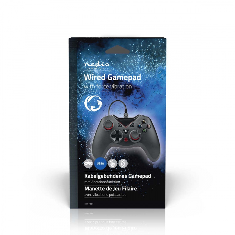 Nedis Gamepad | USB Type-A | USB-Strøm | PC | Antall knapper: 12 | Kabellengde: 1.60 m | Sort