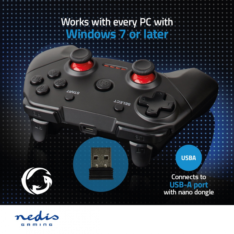 Nedis Gamepad | Wireless | Batteri drevet | PC | Antall knapper: 11 | Kabellengde: 1.00 m | Sort Nedis Gamepad | Wireless | Batteri drevet | PC | Antall knapper: 11 | Kabellengde: 1.00 m | Sort