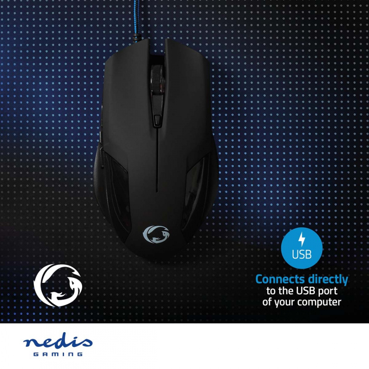 Nedis Gaming Mouse | Wired | 1200 / 2400 / 4800 / 7200 dpi | Justerbar DPI | Antall knapper: 6 | Programmerbare knapper | Right-Handed | 1.50 m | Uten Lighting Nedis Gaming Mouse | Wired | 1200 / 2400 / 4800 / 7200 dpi | Justerbar DPI | Antall knapper: 6 | Programmerbare knapper | Right-Handed | 1.50 m | Uten Lighting