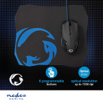 Nedis Gaming Mouse & Mouse Pad Set | Wired | 1200 / 2400 / 4800 / 7200 dpi | Justerbar DPI | Antall knapper: 6 | Right-Handed | 1.50 m | Uten Lighting Nedis Gaming Mouse & Mouse Pad Set | Wired | 1200 / 2400 / 4800 / 7200 dpi | Justerbar DPI | Antall knapper: 6 | Right-Handed | 1.50 m | Uten Lighting