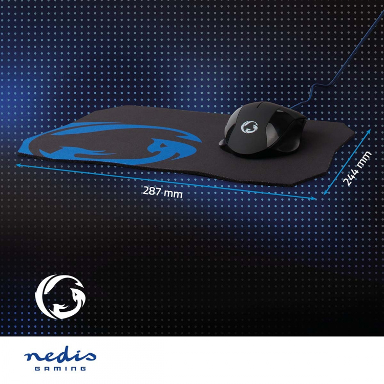 Nedis Gaming Mouse & Mouse Pad Set | Wired | 1200 / 2400 / 4800 / 7200 dpi | Justerbar DPI | Antall knapper: 6 | Right-Handed | 1.50 m | Uten Lighting Nedis Gaming Mouse & Mouse Pad Set | Wired | 1200 / 2400 / 4800 / 7200 dpi | Justerbar DPI | Antall knapper: 6 | Right-Handed | 1.50 m | Uten Lighting