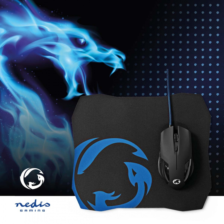 Nedis Gaming Mouse & Mouse Pad Set | Wired | 1200 / 2400 / 4800 / 7200 dpi | Justerbar DPI | Antall knapper: 6 | Right-Handed | 1.50 m | Uten Lighting Nedis Gaming Mouse & Mouse Pad Set | Wired | 1200 / 2400 / 4800 / 7200 dpi | Justerbar DPI | Antall knapper: 6 | Right-Handed | 1.50 m | Uten Lighting