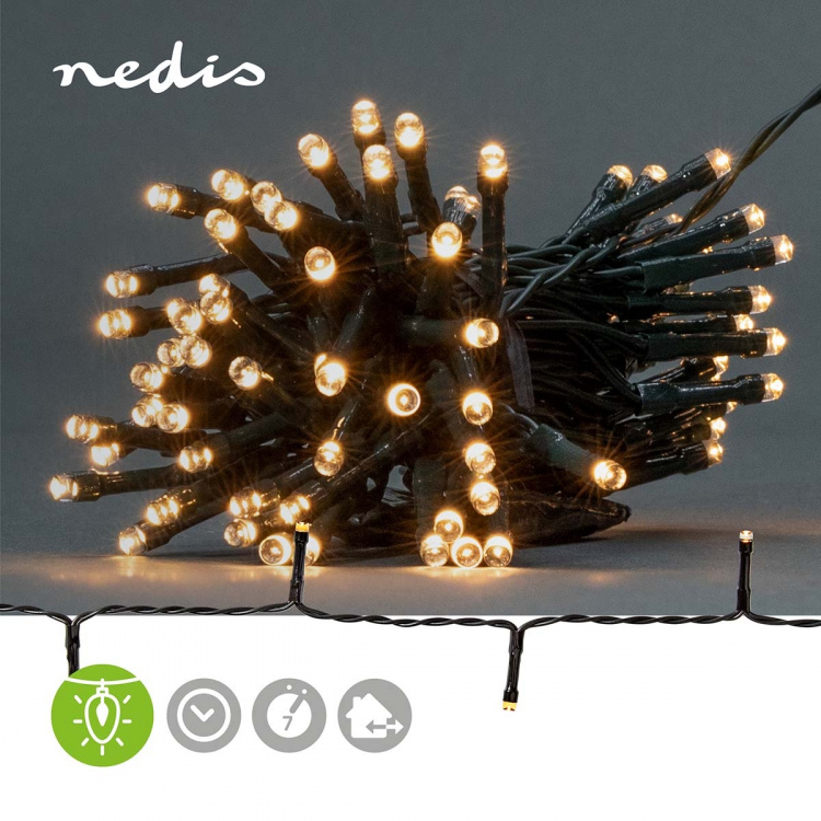Nedis Julebelysning | Streng | 96 LED\'s | Varm Hvit | 7.20 m | Lyseffekter: 7 | Innendørs eller utendørs | Batteri drevet Nedis Julebelysning | Streng | 96 LED\'s | Varm Hvit | 7.20 m | Lyseffekter: 7 | Innendørs eller utendørs | Batteri drevet