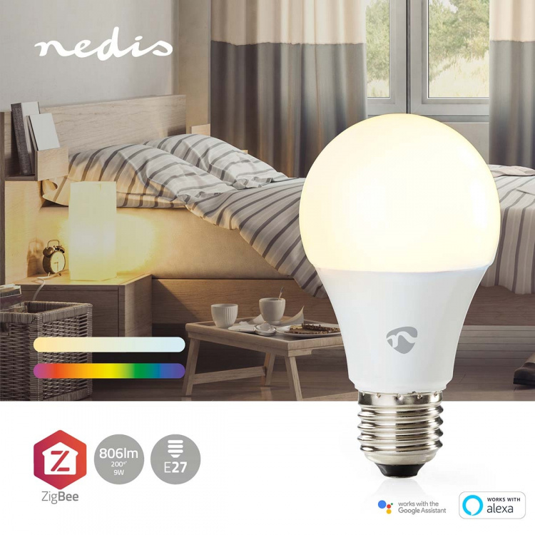 Nedis SmartLife Fullfarge LED-Pære | E27 | 806 lm | 9 W | RGB / Varm til avkjølt hvitt | 2200 - 6500 K | Android™ / IOS | pære | 1 stk