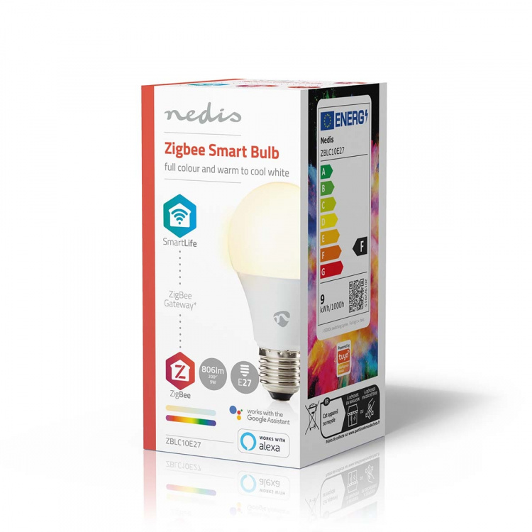 Nedis SmartLife Fullfarge LED-Pære | E27 | 806 lm | 9 W | RGB / Varm til avkjølt hvitt | 2200 - 6500 K | Android™ / IOS | pære | 1 stk