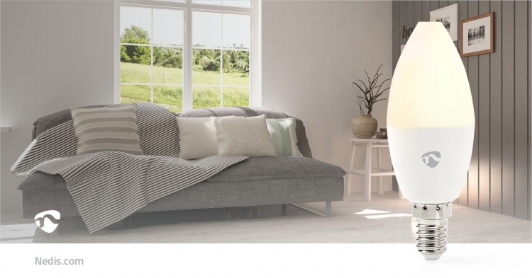 Nedis SmartLife Fullfarge LED-Pære | E14 | 470 lm | 4.90 W | RGB / Varm til avkjølt hvitt | 2200 - 6500 K | Android™ / IOS | Lyshvit | 1 stk
